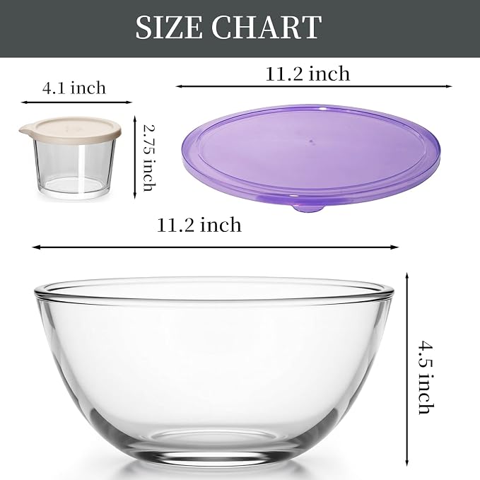 6QT Extra Large Glass Mixing Bowls Clear Glass Salad Cooking Bowls for Kitchen Salad Bread Storage with 8oz Small Bowls,Ideal for Kitchen Storage ﻿