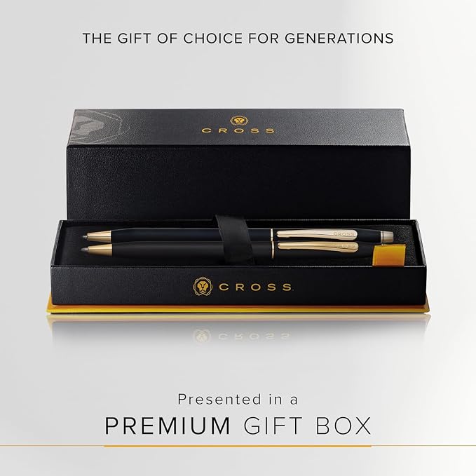 Cross 250105 Classic Century Ballpoint Pen & Pencil Set, Black | 23 Kt. Gold Accents