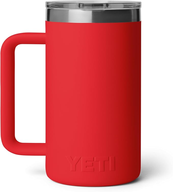 YETI Rambler 24 oz Ceramic Lined Stackable Mug 2.0, Vacuum Insulated, Stainless Steel with MagSlider Lid, Rescue Red