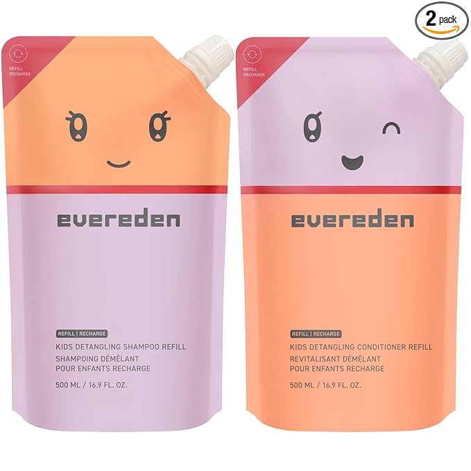 Evereden Kids Haircare Set (Refill): Hair Detangling Shampoo & Conditioner for Children Ages 3+, Plant Protein Peptides & Argan Oil, Vegan, Free from Sulfate, Paraben, Phthalate & Petrolatum