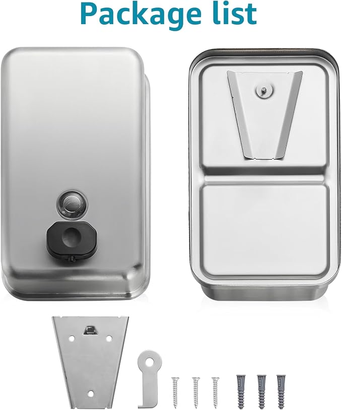 2 Pack Wall Mounted Soap Dispenser - Modunful M1 DM2922 Silver | 38.8oz Large Capacity, Commercial Grade Brushed Stainless Steel, Anti-Leak Pump, Key Lockable