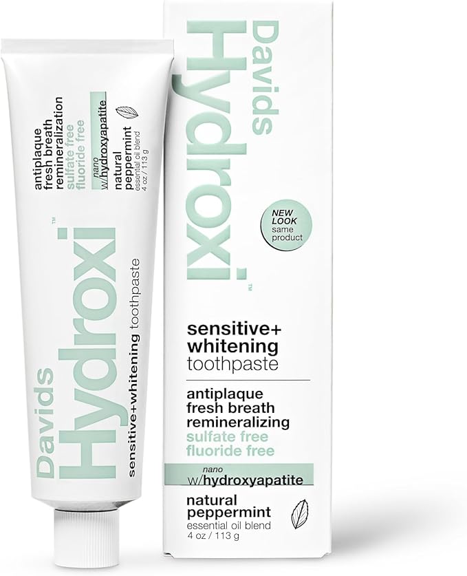 Davids Nano Hydroxyapatite Toothpaste Sensitive + Whitening Peppermint 4oz | Fluoride Free | Remineralizing | Enamel Health | Antiplaque | SLS Free | Made in USA | Recyclable Metal Tube | EWG Verified