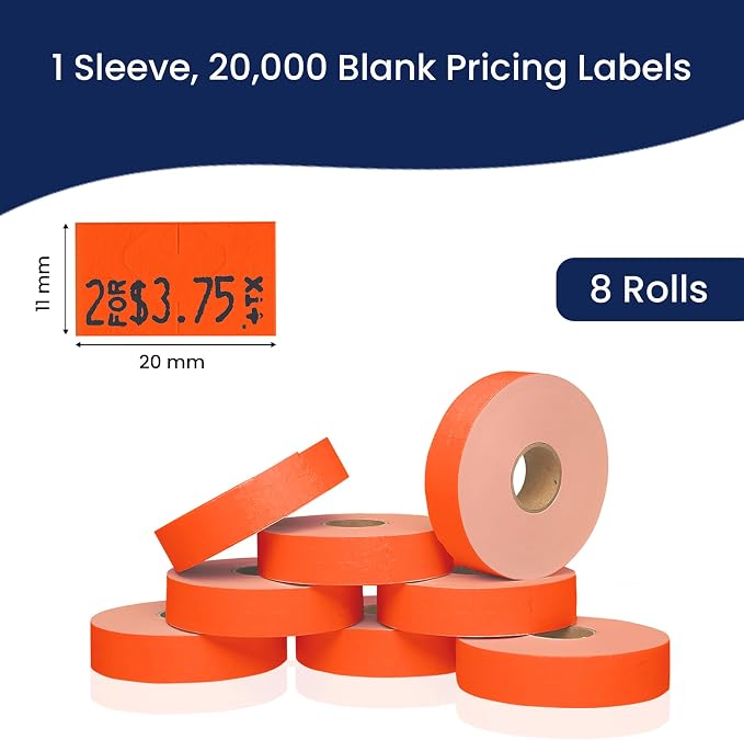 Pricing Labels for Monarch 1131 Fluorescent Red - 20,000 Labels w/ 8 Rolls Value Pack, 1 Sleeve - Made in USA