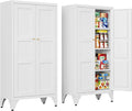 Metal Storage Cabinet with Doors and Shelves,47.3" H Bathroom Floor Kitchen Pantry Utility Cupboard Dining Home Office/Garage Organizers,White