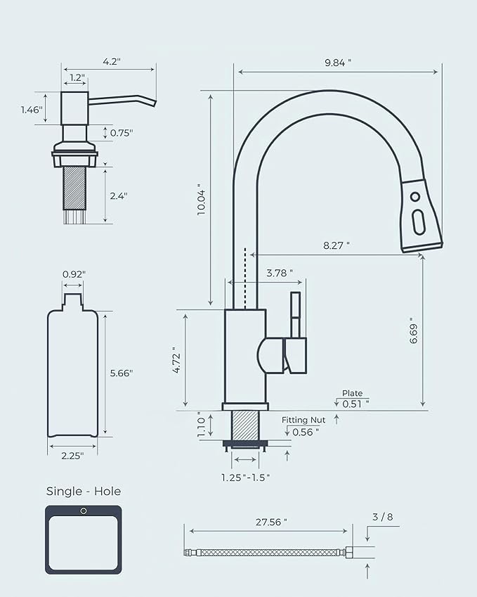 FORIOUS Kitchen Faucet with Soap Dispenser, Brushed Nickel, Single Handle Stainless Steel Transitional Sink Faucet with Pull Down Sprayer 1 or 3 Hole, Suitable for Farmhouse Laundry Camper RV Bar