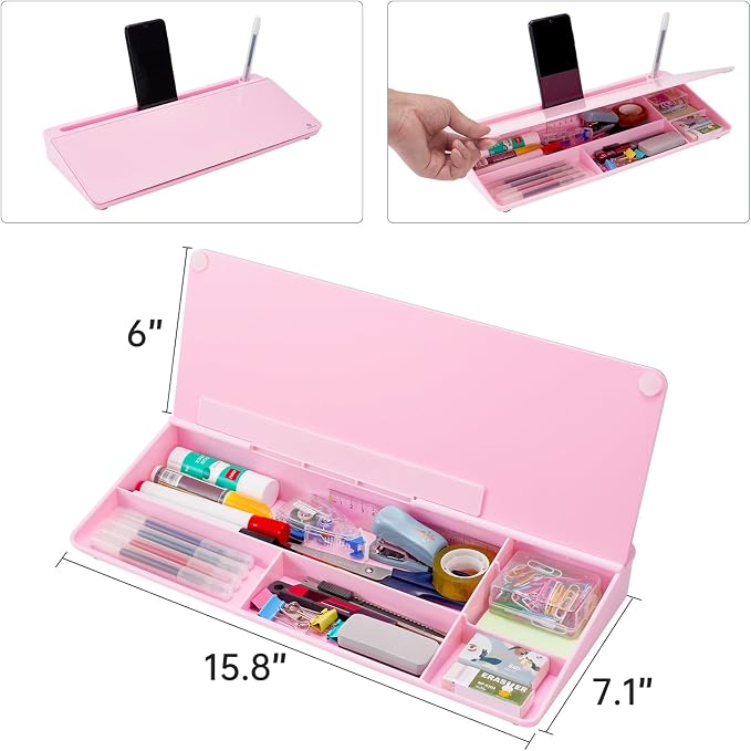 TSJ OFFICE Desktop Whiteboard Dry-Erase-Board - Computer Keyboard Stand White Board Surface Pad with Drawer, Desk Organizers with Accessories for Office, Home, School Supplies - Complete Pink