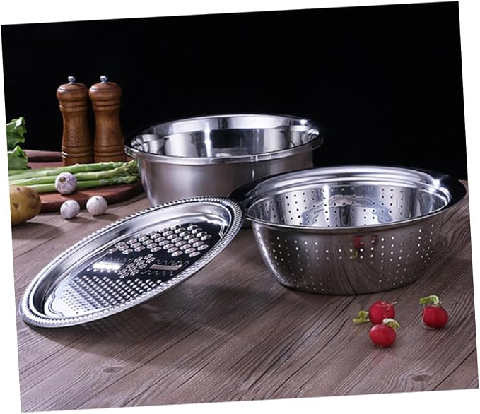 3pcs Stainless Steel Vegetable Slicer Peeler Set Grater Basin Slicing Patterns Easy to Clean