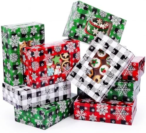 Tenceur 60 Pcs Christmas Cookie Box Window,8.8 x 5.8 x 2.8'',Buffalo