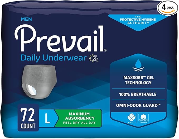 Prevail Proven | Large Pull-Up | Men's Incontinence Protective Underwear | Maximum Absorbency |18 Count (Pack of 4)