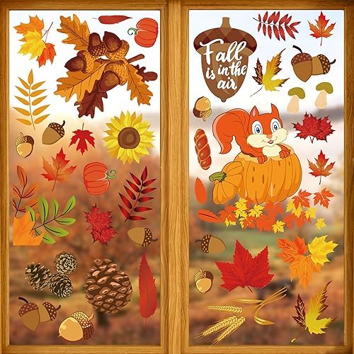 Fall Window Clings for Glass Thanksgiving Autumn Clings Decor for Windows