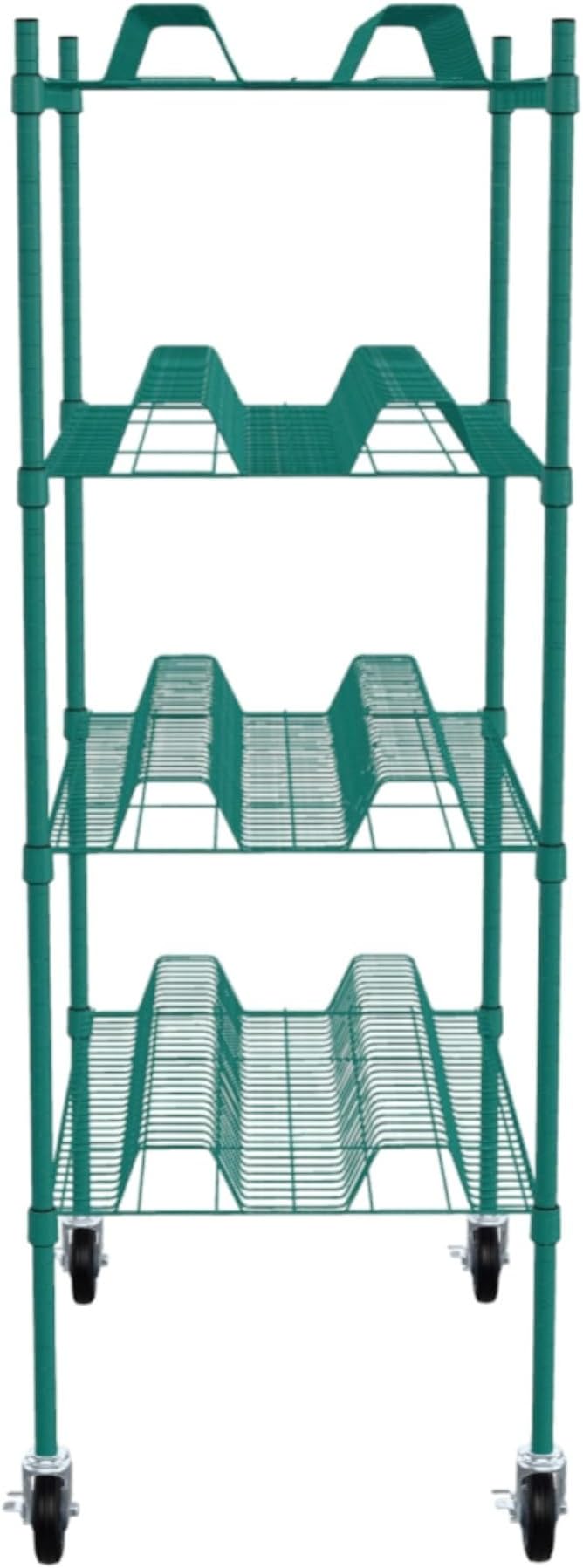 PRO&Family Green Epoxy 4-Tier Commercial Drying Rack with Casters – Heavy Duty Wire Shelving for Dish Drying, Kitchen Storage & Food Service Use (24" x 60" Mobile, 1 1/4" Slots)