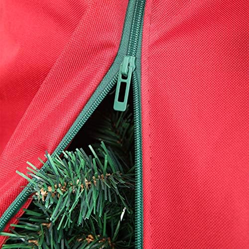 Sattiyrch Upright Christmas Tree Storage Bag,Fits Up to 7.5 ft Tall Artificial Tree,Heavy Duty 600D Canvas Red Christmas Tree Storage Container with Sleek Zipper and Durable Handles (7.5 FT)