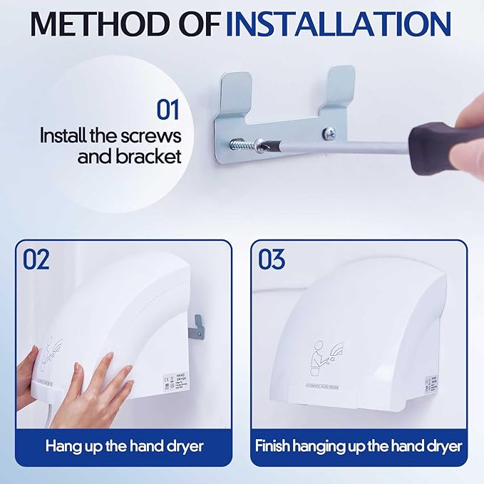 Rossesay 1 Pcs Electric Hand Dryer Compact Commercial Wiper Automatic Hand Air Dryer for Dry Machine Wall Business Home Household Restroom Office Mall, 110v,1200W (White)