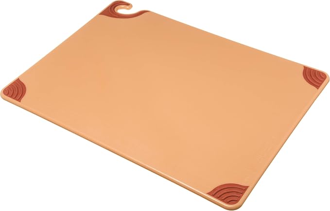 San Jamar Saf-T-Grip Cutting Board With Molded-In Ruler, Plastic Chopping Board for Kitchen, 18" x 24" x 0.5", 6 Count, Brown