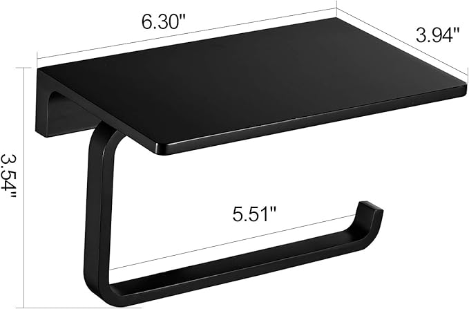 Toilet Roll Paper Holder Bathroom Solid Brass and Superior Hotel Style Wall Mount Tissue Roll Holder with Phone Shelf Matte Black Finished