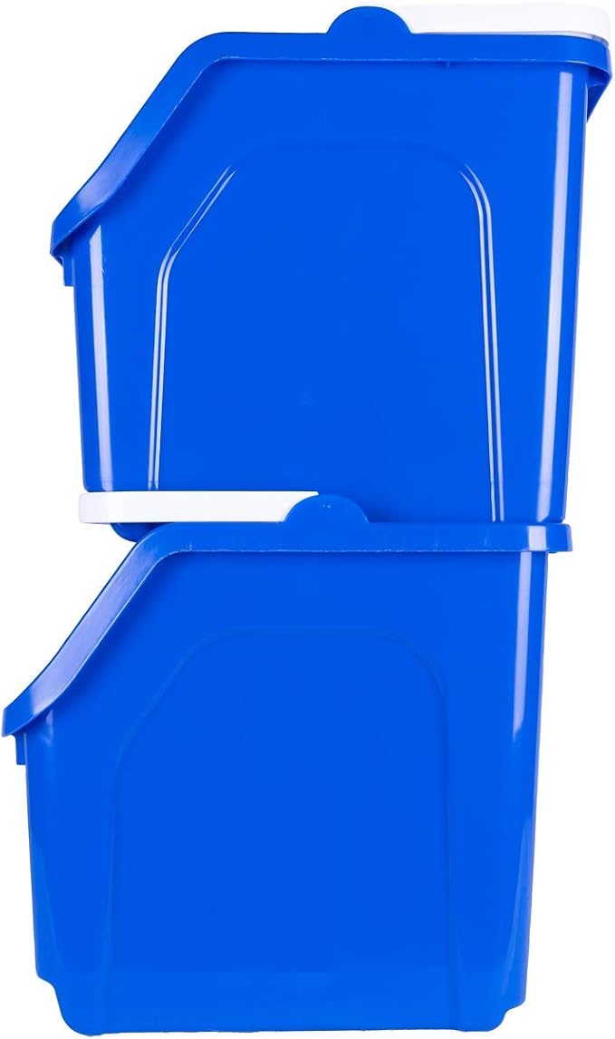 Recycling Rules! 6 Gallon Stackable Recycling Bin Container in Blue, Eco-Friendly BPA-Free Handy Recycler with Handle, 2-Pack