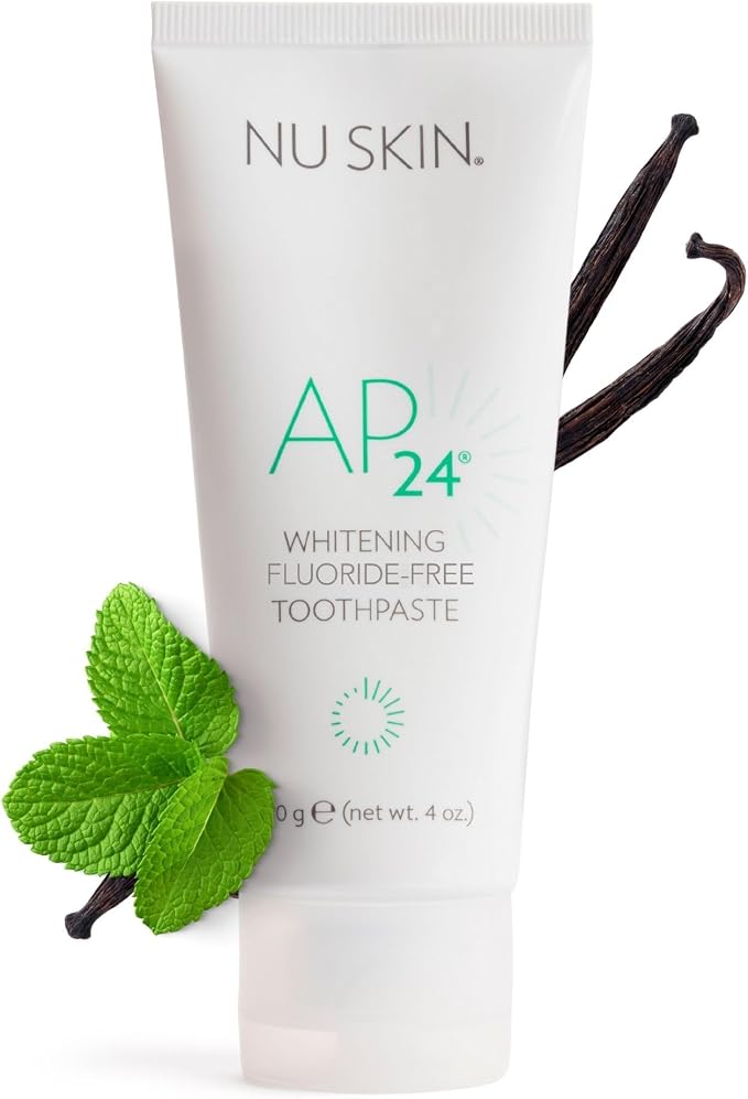 Nu Skin AP 24 Whitening Fluoride-Free Toothpaste | 4 Oz | 1 Pack | Vanilla mint flavor, no peroxide or fluoride | Enamel-safe | Brightens teeth, removes surface stains, and fights plaque