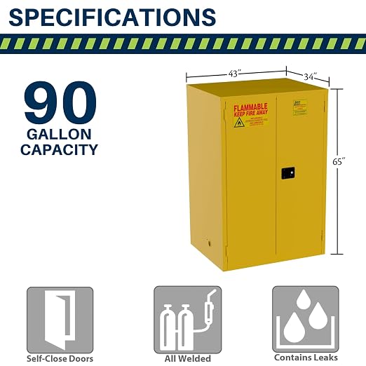 Jamco 90 Gallon Steel Flammable Safety Cabinet, Self-Closing Doors, Yellow | All-Welded Double-Wall Steel Flammable Storage Cabinet, Lockable Doors, 43"W X 34"D X 65"H, Osha & Fm Certified, Made In Usa