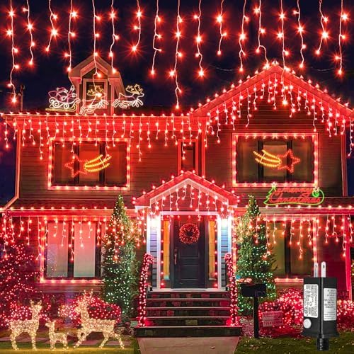 33FT Icicle Lights for Outside 400 LED Red Christmas Lights