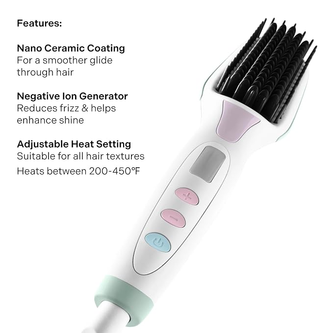 Mane Get Ur Sleek On Hair Straightener Brush - Smoothing Hot Air Brush with Adjustable Heat for Frizz-Free Styling - Nano Ceramic Ionic Hair Tools - For Use on Dry Strands - Worldwide Voltage