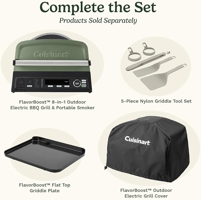 Cuisinart Outdoor Electric Grill, 8-in-1 Air Fryer/Grill/Smoker, 154 sq in | CEG-1302, Cuisinart FlavorBoost 8-in-1 outdoor electric grill, 1800W small electric grill with air fryer & wood-pellet drawer
