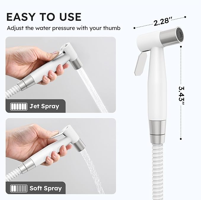 Arofa Handheld Toilet Bidet Sprayer for Toilet-Adjustable Water Pressure Control with Bidet Hose for Feminine Wash, Stainless Steel Jet Spray Cloth Diaper for Baby Wash - White/Brushed Nickel