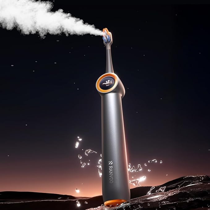 RANVOO AirJet X3 [AI Max Jet Clean] [Flossing & Sonic Brushing 2-in-1] Electric Toothbrush for Adults, 100% Plaque Removal, Whitening, 60-Day Battery, Soft & Gum Care, for Sensitive Teeth/Braces Gray