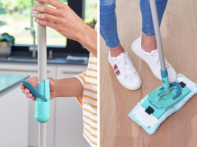 Leifheit Clean Twist Ergo 2.0 Flat Mop Set with Power Cleaner, Floor Mop with Microfibre Cover for Mist Cleaning on Laminate and Tiles, Mop with Spin Technology