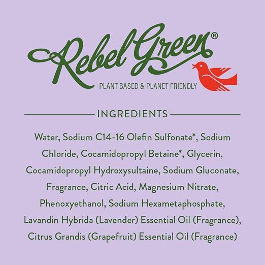 Rebel Green Super Deluxe Dish Soap - Natural Dishwashing Soap - Liquid Dish Detergent - Sustainable Dish Liquid Scented with Lavender & Grapefruit - (16 oz Bottles, 4 Pack)