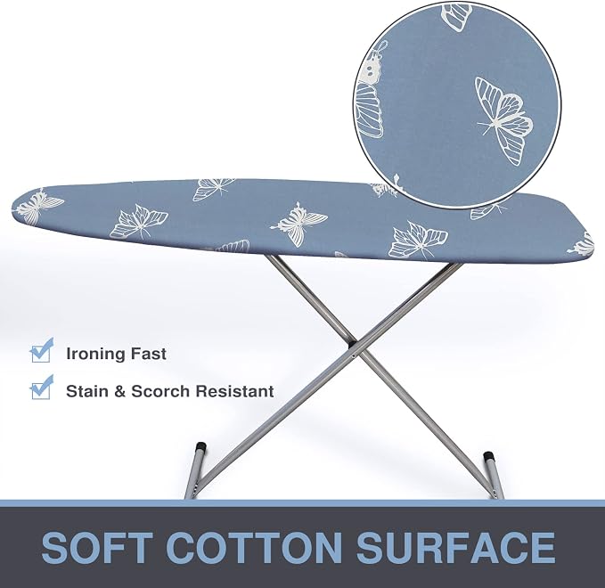 VividPaw Ironing Board Cover and Pad, Standard Size 15x54, Thick Padding, Elastic Edge, Resist Scorching, Adjustable Fastener, Heavy Duty Floral Iron Board Covers (Butterfly)