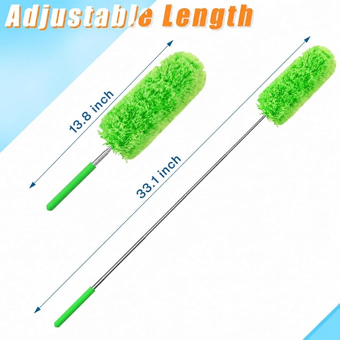 Tanlade 1 Pcs Microfiber Feather Duster for Cleaning 13-31 Inch Extendable Cobweb Dusters Ceiling Fan Duster Washable Bendable Tool for Office Car Window Furniture (Green)