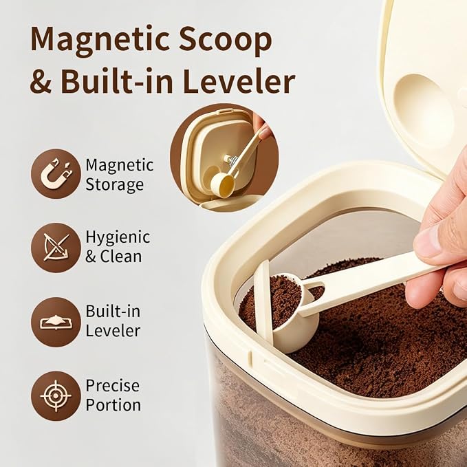 Airtight Food Storage Container with Magnetic Scoop & Built-in Leveler, 800ML Coffee Canister with Date Tracker, BPA Free UV Blocking Food Container for Coffee Beans, Ground Coffee, Tea, Sugar & Flour