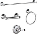 BGL Bathroom Hardware Set, Chrome Adjustable Expandable Towel Bar 4-Piece Bathroom Accessory Set Wall Mounted Robe Hook Toilet Paper Holder Towel Ring Towel Bar