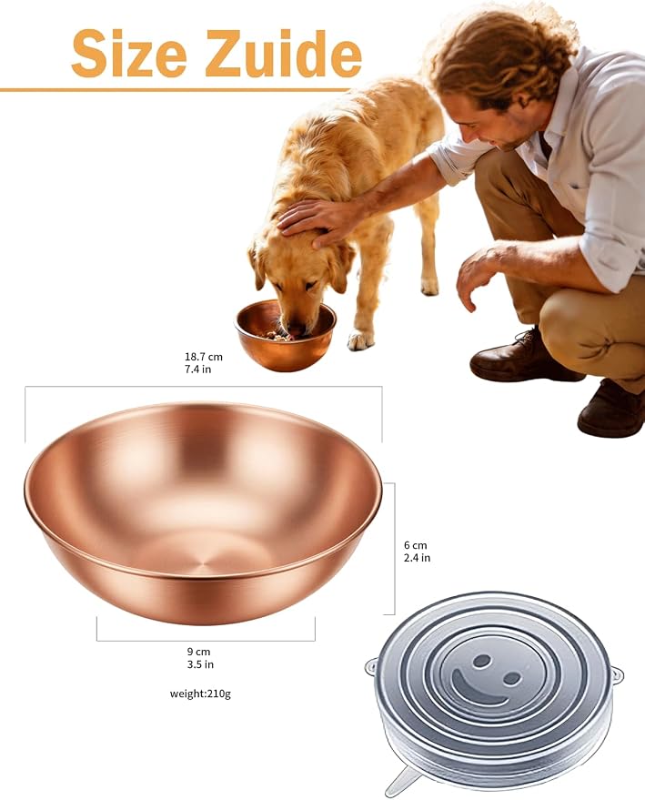 99.99% Pure Copper pet Bowl, 7.4-inch Copper Dog Bowl, a Large Copper Bowl Suitable for Family Pets. (1)