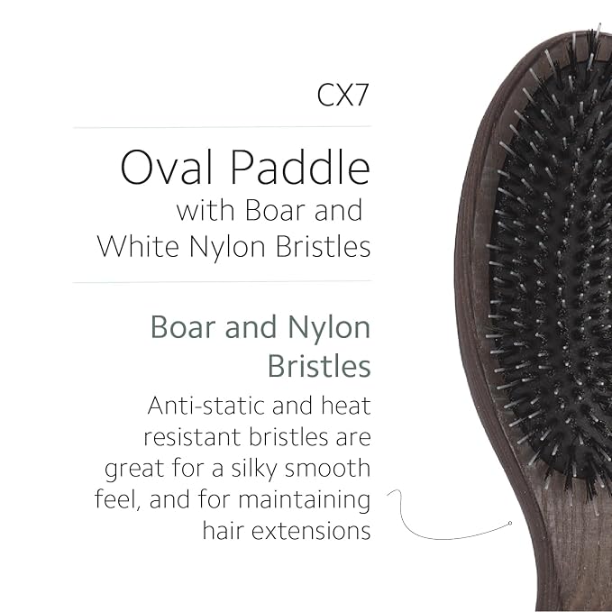 Ibiza Hair Oval Detangling Brush (CX7) | Hybrid Boar/Nylon Bristles for Smoothing & Shine | Durable Carbonized Wood | Ideal for All Lengths & Textures | Heat Resistant