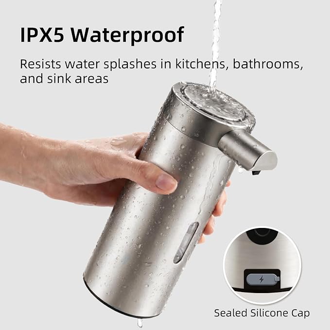 Automatic Soap Dispenser, 2-Pack, 12 fl oz, Stainless Steel, Touchless | Liquid Hand Soap Dispenser, Variable Dispense, Rechargeable, No-Drip Spout, For Kitchen and Bathroom (Champagne)