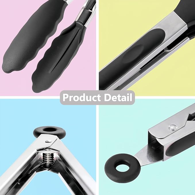 Kitchen Tongs for Cooking with Non-Stick Silicone Tips, 600°F Heat Resistant Silicone Cooking Food Tong Set Heavy Duty Stainless Steel Handle for Baking Grilling BBQ Salad Serving, 9" and 12"