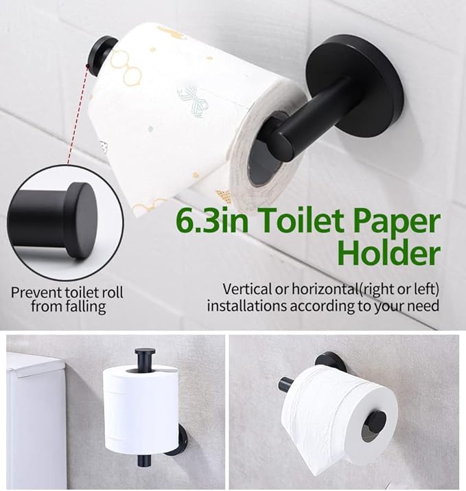 20pcs Bathroom Hardware Set, Matte Black Bathroom Hardware Set, Including 16" Hand Towel Bars, Toilet Paper Holders, Towel Rings, Robe Towel Hooks