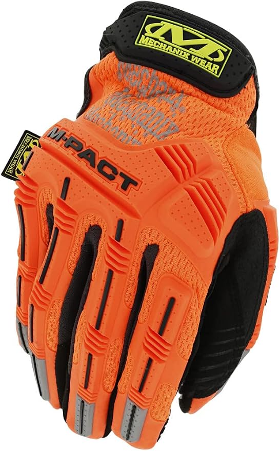Mechanix Wear Hi-Viz M-Pact Gloves - High-Visibility Impact Gloves - For Builders Safety - For Construction - Vibration Absorbing - Touchscreen Compatible - Fluorescent Orange - Small