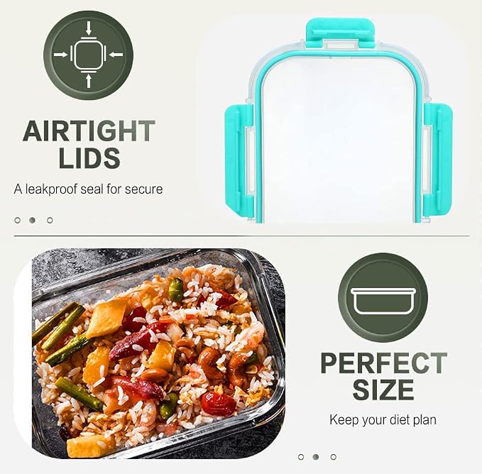 10 Packs 30 oz Glass Meal Prep Containers with Lids, Green | Glass Food Storage Containers, Airtight Lunch Bento Boxes, Microwave, Oven, Freezer and Dishwasher