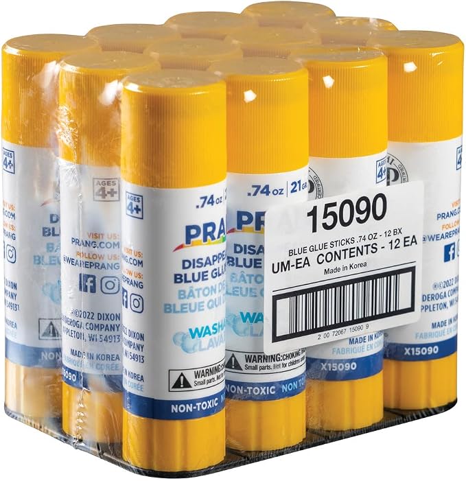 Prang Washable Glue Stick, Blue, 0.74 Oz., 12 Count