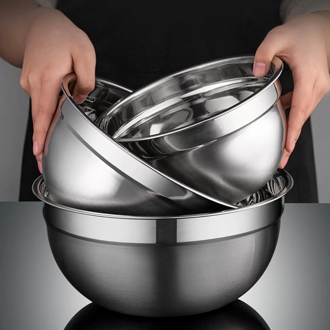 MIKULA Mixing Bowls Set, 22PCS Large Stainless Steel Mixing Bowl with Lids Set, Large Nesting Bowls 7/6/4.5/3.5/2.5QT, Measuring Cups and Spoons Baking Storage Metal Bowl for Kitchen Prep Supplies