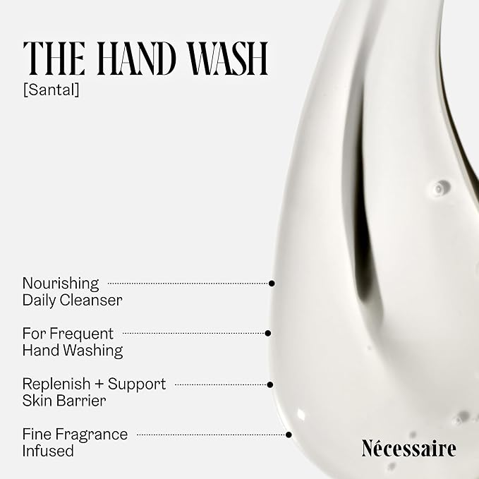 Nécessaire The Hand Wash Santal | Non Toxic Hand Soap with Vitamins, Minerals + Omega 6/9 | Warm + Woodsy Sandalwood Scent | Daily Nourishing Liquid Hand Soap For Bathroom + Kitchen