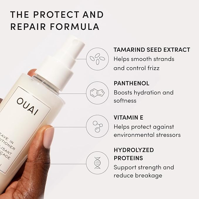OUAI Leave In Conditioner & Heat Protectant for Hair - Prep Hair for Styling or Use as Detangling Spray to Fight Frizz & Flyaways - No Parabens, Sulfates or Phthalates (1.5 oz)