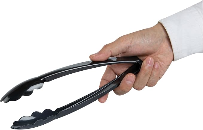Restaurantware Tongs 100 Pack Of 9” Heavy-Duty Plastic Kitchen Tongs with Long Handles and Scalloped Edges Disposable Black Serving Utensils for Catered Events, Weddings, or Buffets and Restaurants