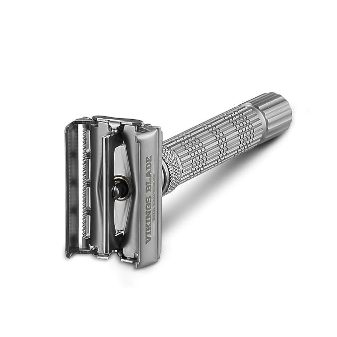 VIKINGS BLADE Adjustable Double Edge Safety Razor + Luxury Case. Smooth, Reusable, Eco-Friendly (The Emperor “Frosted Chrome”)
