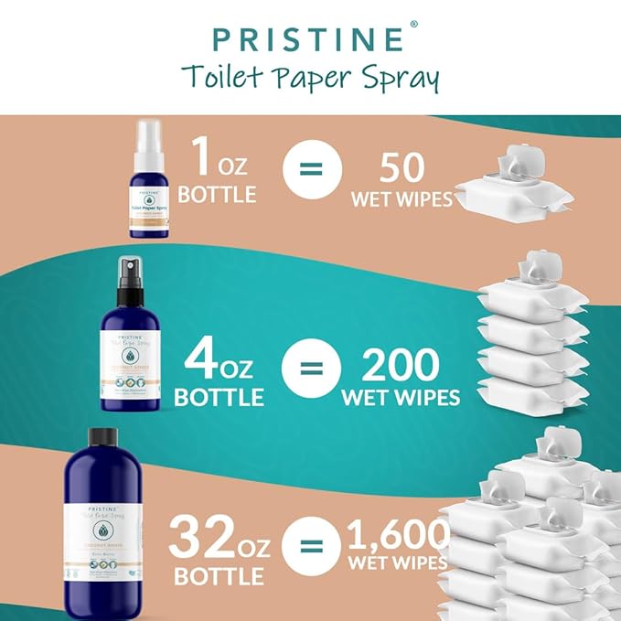PRISTINE Toilet Paper Spray, As Seen on Shark Tank, Flushable Wipe Alternative, Personal Cleansing Bathroom Spray for Regular Toilet Tissue, Bidet Alternative, Made in USA, Coco Amber, 1oz Travel