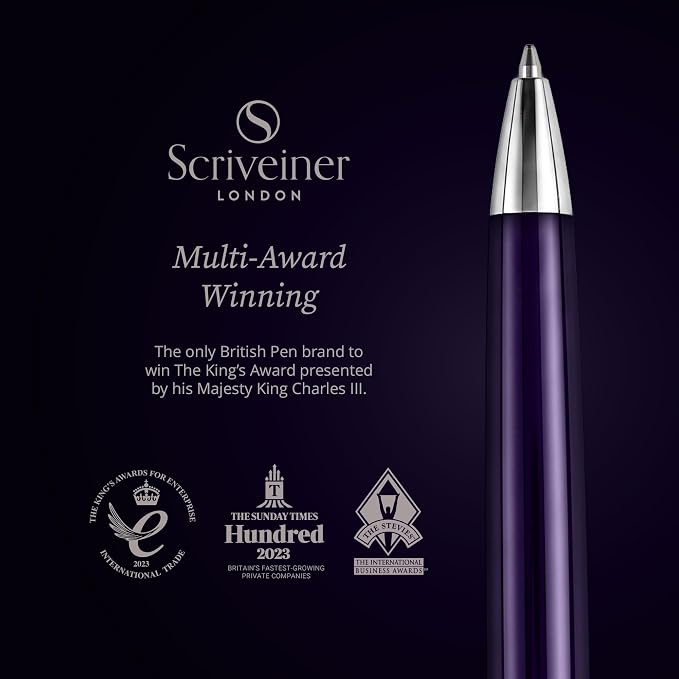 Scriveiner Aubergine Lacquer Ballpoint Pen - Stunning Luxury Pen, Schmidt Black Refill, Best Gift Set for Men & Women, Professional Executive Office, Nice Fancy Designer Pens