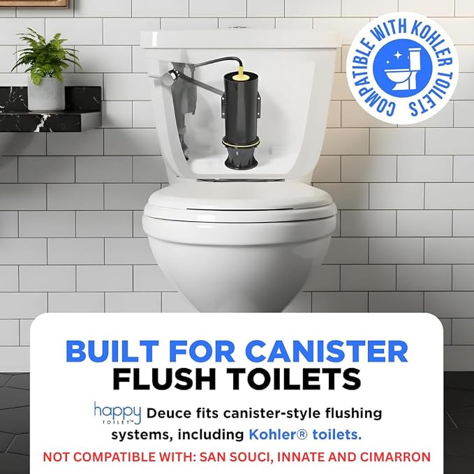 Happy Toilet Cleaner Original Deuce - Toilet Bowl Tablet Holder for Kohler & Canister Flush Systems - Easy Install Toilet Tablet Holder Auto Toilet Cleaning System Tank Caddy - Made in USA (10PK)