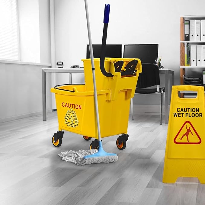 Mop Bucket, Commercial Bucket for Mopping on Wheels with Potable Handle, Mop Bucket with Wringer for Home, Household, Office, Bathroom, Yellow (25 Quarts)